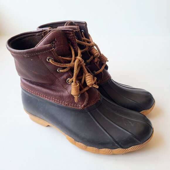 Sperry Saltwater Women's Duckboots Brown Leather/Navy Blue Size 6M - Picture 3 of 12